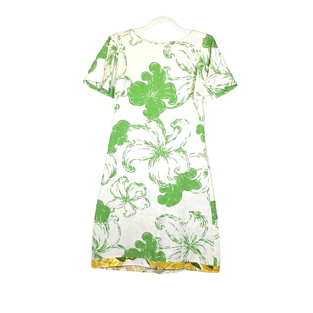 Vtg 60s Liberty House Hawaiian Dress Polynesian Casuals Green White Mod Shift S